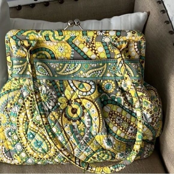 Vera Bradley Lemon Parfait Alice Structured Kiss Lock Satchel RARE RETIRED NWT - Picture 5 of 6